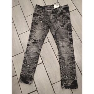 FWRD Denim New York Mens Fit 1 Slim Biker Moto Distressed Acid Wash Jeans 38x32